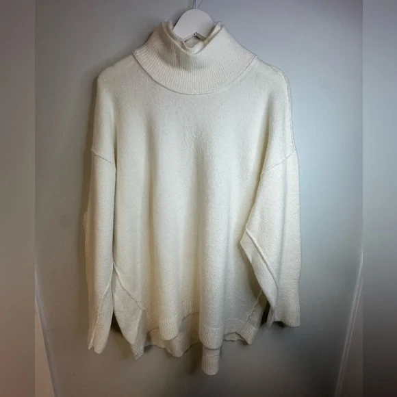 Free People Afterglow Mock Neck Cream Oversized Cozy Winter Sweater Size Smalll - Picture 10 of 17